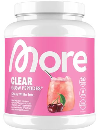 MORE Clear Glow Peptides, Cherry White Tea, 600 g, unterstützt Muskeln, Haut, Gelenke, Sehnen und Bänder - made in Germany