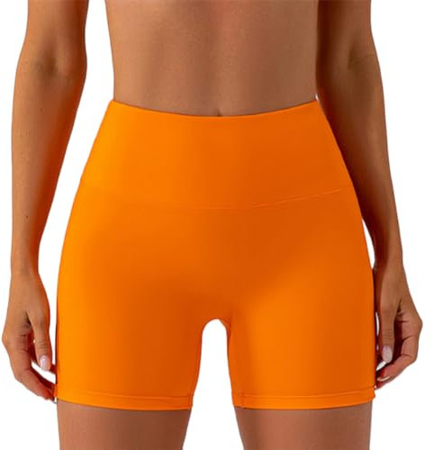 Femmes Yoga à Taille Haute Short de Gym Opaque sans Couture Collants Shorts Anti Cellulite (Orange,XL)