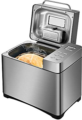 650W Brotbackautomat, Edelstahl Brotbackmaschine 19 Programme 500g bis 1000g Brotgewicht, Silber, 34x21x31cm