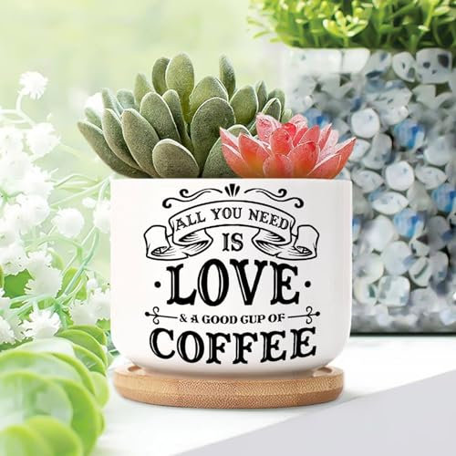 Yelolyio All You Need Is Love A Good Cup of & Coffee Ceramic Planters Christian Scripture Pots for Plants With Drainage Holes And Saucers Pot For Outdoor Garden Home Plant