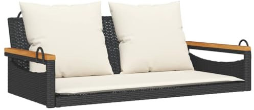 HETFTJN Bänke Sitzbank Flur Lounge Sessel Outdoor Balkon Sessel - Hängebank mit Kissen Schwarz 109x62x40 cm Poly Rattan für Balkon Garten Terrassen Park