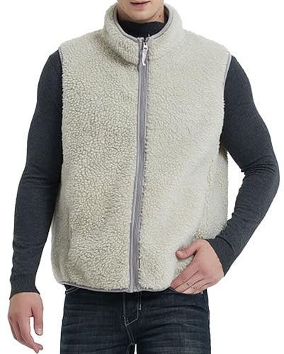 ZDJSWJ Gilet con zip in lana da uomo, gilet in pile caldo, da uomo, antivento, leggero