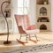 BPKADHY Schaukelstuhl Schaukelsessel,Teddystoff Sessel Wohnzimmer,Gepolsterter Stillsessel Relaxstuhl Sessel Zum Stillen,Schwingsessel mit Holzkufen für Schlafzimmer Balkon Kinderzimmer,Rosa
