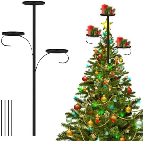 Decorazione per puntale dell'albero di Natale, puntale per mensola dell'albero di Natale in metallo, portacandele per albero di Natale con luci invernali, decorazione per puntale triplo dell'albero