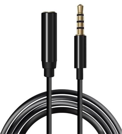 TECHZOCO Cable alargador Jack 3.5 mm con microfono 4 Pines, Alargador Auriculares 3.5mm, Cable audio Macho a Hembra, Compatible con Compatible con PS5 / PS4, Cascos, Altavoz, PC, Móvil, Negro, 1 Metro