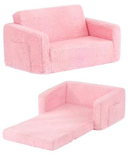 YOTATING Canapé-lit pliable 2 en 1 pour enfant, confortable pour salle de jeux, 2 places extra doux, canapé pour enfants à chaise longue pour filles et garçons, rose