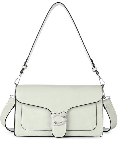 Travistar Leder Handtasche Damen Umhängetasche Mittelgroß Schultertasche Abendtasche Kupplung Crossbody Bag mit 2 Abnehmbar Breiter Schultergurt Kreditkartenfächer Grün