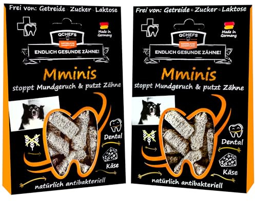 QCHEFS 2X Pack MMINIS Zahnpflege Snack Zahnstein kleine Hunde Mundgeruch | Leckerlis zum Plaque & Zahnstein entfernen, natürliche Zahnreinigung, ohne Dentalspray oder Zahnbürste
