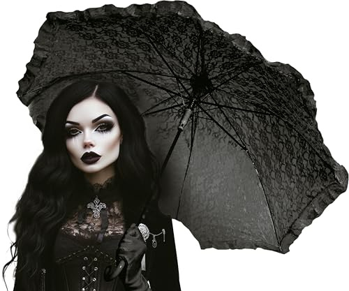 FIESTAS GUIRCA | Schwarzer Gothic Sonnenschirm (70 cm) - Kostüm Zubehör für Cosplay Halloween Karneval Fasching - Ideal als Festival Accessoire - Sonnenschirm Schwarz