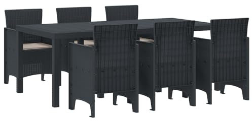 vidaXL 7-teiliges Garten Essset mit Kissen Anthrazit Poly-Rattan