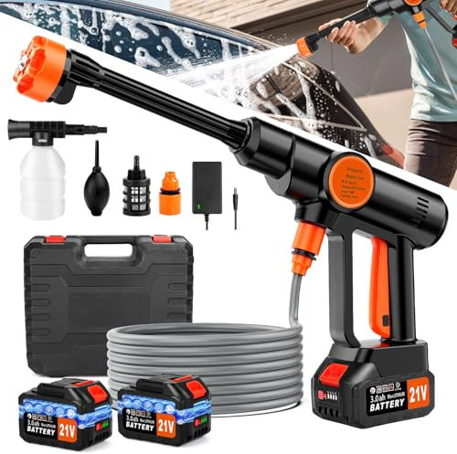 Kit de lavadora a presión inalámbrica 6 en 1, lavadora eléctrica portátil con 2 baterías, lavadora eléctrica de alta presión de mano, pistola de lavado a chorro con manguera de 5 m, pulverizador de