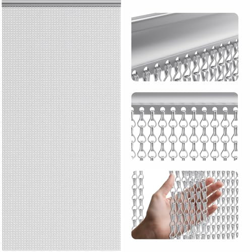 Soontrans Rideau Anti Mouche pour Exterieure, Rideau de porte en Aluminium 100 x 210cm, Rideaux Anti Mouche, Moustiquaire Métallique, Rideau à chaîne pour Les Insectes, Les Mouches, Les Guêpes(argent)
