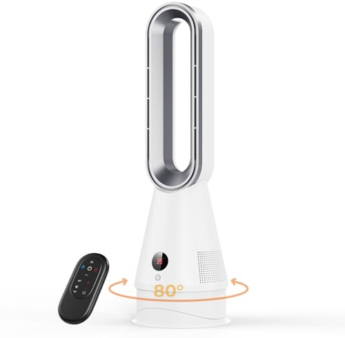 Ventilador de Torre sin Aspas,Refrigeración y Calefacción,Calefactor Bajo Consumo con Control Remoto,8 Velocidades,Oscilación 80°,Temporizador 9H,3 Modos Calefacción,Protección contra Vuelcos
