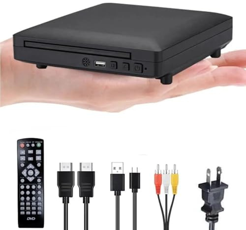 KONGMM DVD Player, Mini DVD Player with HD and RCA Cable 1080P PAL/NTSC USB 2.0 Portable CD Player