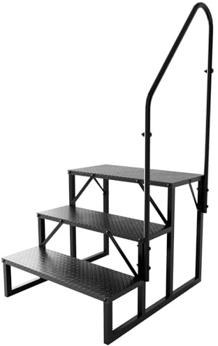 Step Ladder, Heavy Duty Pool Ladder Above Ground 660Lbs, Camper Steps Outdoor Steps RV Stairs for Reaching High, Portable Home Stairs for Travel Trailer (3 Step with 1 Handrail)