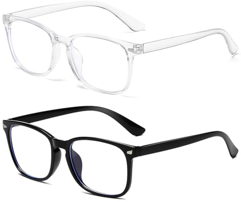 KRENIE 2 Pack Blue Light Blocking Glasses – Anti-Glare Eyewear for Screens | Lightweight PC Frames, Clear Lenses, Black And Transparent Styles, Unisex Fit, Work Study And Gaming Use