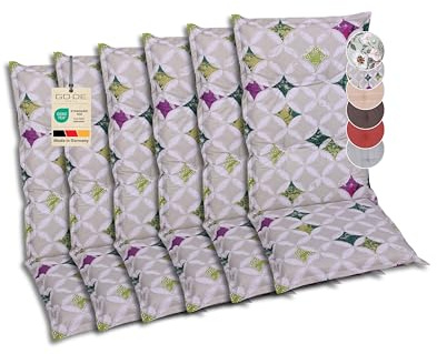 GO-DE Textil Bequeme und attraktive Polsterauflagen für Hochlehner-Gartenstühle (6er-Set, Colibri grün, Hochlehner)