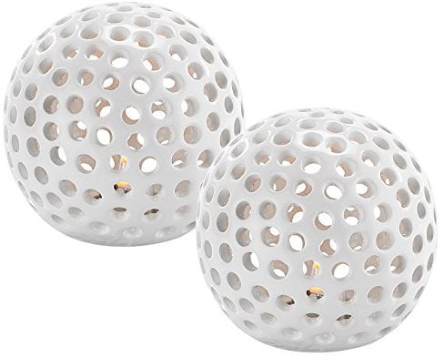 Lunartec Kabellose LED Kugellampe: Kabellose LED-Dekoleuchten aus Keramik im 2er-Set (Leuchtkugel Keramik, Keramikkugeln mit Licht, Tischleuchte Batterie)
