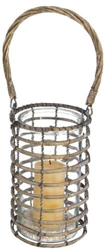 Krenz Großes Windlicht Velvet Affair, Tischdeko, Rattan & Glas, beige/braun, Used-Look, Ø 16 cm, H: 26 cm