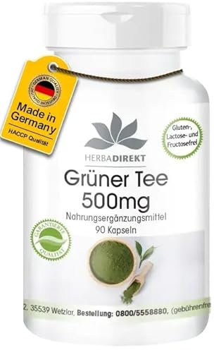 Extrait de thé vert - 90 gélules - 1500mg par dose journalière - EGCG - Camellia sinensis - 50% de polyphénols - végétalien | HERBADIREKT by Warnke Vitalstoffe - Qualité pharmaceutique allemande