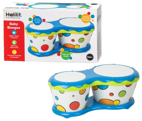 Halilit Baby Bongo Drum. Light & Robust Kids Toy Musical Instrument. 5 Pitches. Promotes Hand-Eye Coordination & Motor Skills. 12 months+ Colours vary, 1 Count (Pack of 1)