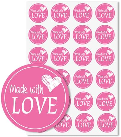 24 Aufkleber Made with Love I pink I in verschiedenen Farben | Ø 4 cm | Geschenkaufkleber | als Geschenk Freunde Familie | DIY | dv586