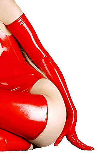 Fetisso Latexhandschuhe lange Latexhandschuhe Gummihandschuhe lang Latex Schwarz 1530, Farbe:Rot, Größe:S
