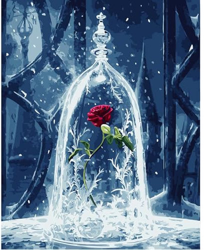 CaptainCrafts Malen nach Zahlen Erwachsene, Malen nach Zahlen Anfänger DIY Ölmalerei Kit 16x20 Zoll Kunsthandwerk Geschenk Zuhause Wanddekoration (Rahmenlos, Rosenblüten im Glasdeckel)