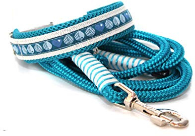 Set: Halsband + Leine, Set für Hunde, Tauleine und Hundehalsband I love the Woods- Türkis, wahlweise mit gravur und weiteren Extras