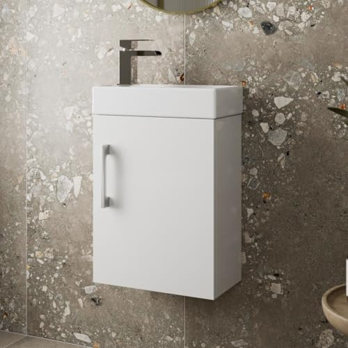 AURORA® 400mm Wall Hung Vanity Unit Furniture, Wash Basin Bathroom Sink, Soft Close Door, Storage Cabinet, White Gloss