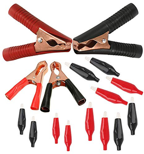 CESFONJER 16 Pezzi Clip di Coccodrillo isolati, Clip Cavo Batteria, Hardware di Serie Morsetto Alligatore Set per Circuito di Prova Elettrico