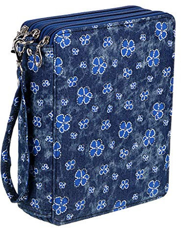 Sumnacon 120 Trous Trousse de Crayon, Sac de Crayon pour Dessinateur Professionnelle ou Amateur (Fleur Bleue)