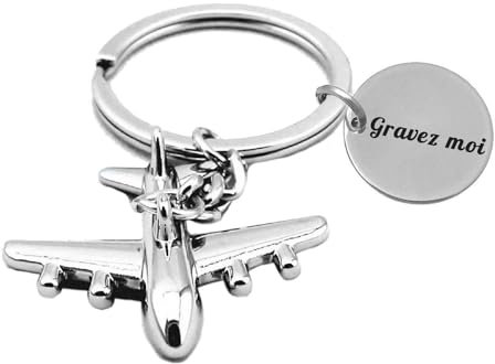 Porte-clés Avion De Ligne Argenté Gravure Personnalisée Sur Médaille