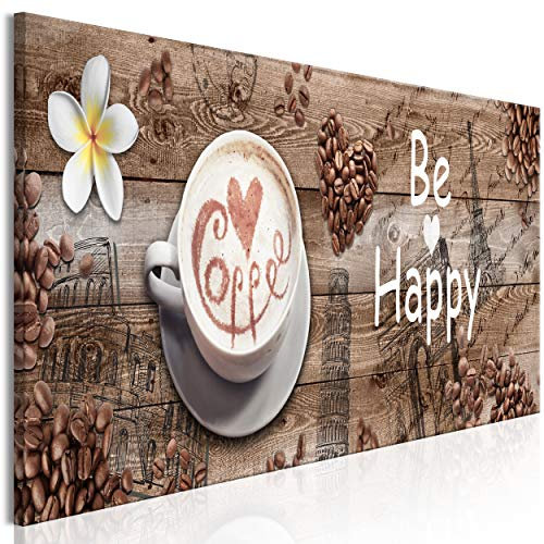 decomonkey Bilder Kaffee Küche 120x40 cm 1 Teilig Leinwandbilder Bild auf Leinwand Vlies Wandbild Kunstdruck Wanddeko Wand Wohnzimmer Wanddekoration Deko Kochen Caffe Herz Blumen