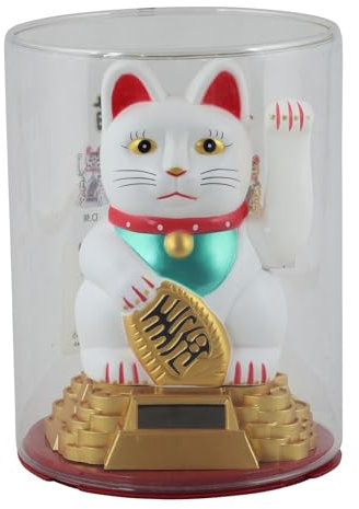 Superfreak Glückskatze - Maneki-Neko - Winkekatze Solar - runder Sockel - 15 cm - weiß