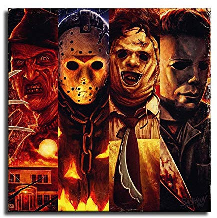 MJ_ART Holloween Horrer Movie Michael Myers vs Jason Voorhees vs Freddy Krueger Poster, Wanddekoration, für Schlafzimmer, Wohnzimmer, Ölgemälde, Leinwanddrucke-318 (gerahmt, 30,5 x 30,5 cm)