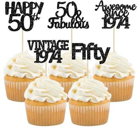 Gyufise 24Pcs Vintage 1975 Cupcake Toppers Awesome Since 1975 Cake Decorations Cheers to 50 Fabulous Fifty Cupcake Picks 50th Birthday Wedding Anniversary Party Cake Decorations Supplies Black