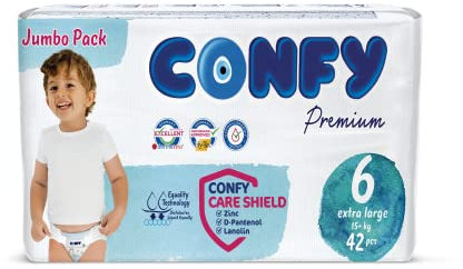 Confy Windeln für Kinder (15+ kg), Gr. 6 Jumbo Packung (42 Stk), Rundum Auslaufschutz