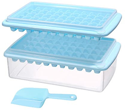 Ice Cube Tray with Lid and Bin for Freezer, Easy Release 55 Nugget Ice Tray with Cover, Storage Container, Scoop. Perfect Small Ice Cube Maker Tray & Mold. Flexable Durable Plastic, BPA Free