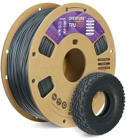 OVERTURE Flexible TPU 95A 3D Printer Filament 1.75mm, 1kg Space Grey | Soft & High Elasticity & Durability, Excellent Layer Adhesion, Accuracy +/- 0.02mm, Fits Most FDM (Space Grey)