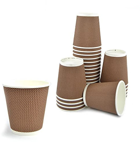 PZ 25 BICCHIERE IN CARTONE MARRONE ZIGRINATO CON MOTIVO QUADRETTI DA 350 ML DIMENSIONI H 10 CM X 8,5 DIAMETRO IDEALE PER CAPPUCCINO, CIOCCOLATA, BEVANDE CALDE