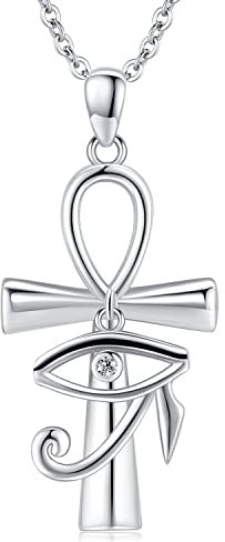 Midir&Etain Ankh Kette Daman Halskette 925 Sterling Silber Auge des Horus Anhänger Halskette Ankh Kreuz Schutz Halskette Ägyptischer Schmuck Geschenke für Frauen Mutter