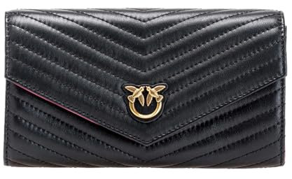 Pinko Compact Wallet L Sheep Nappa C, Accessori da Viaggio-Portafogli Donna, Z99Q_Nero-Antique Gold, U