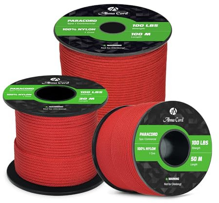 Abma Cord Paracord 2mm 100m 100% Nylon Seil Typ I Schnur mit 1 Kern Allzweckseil - Max. 45kg (100lbs) - Rot