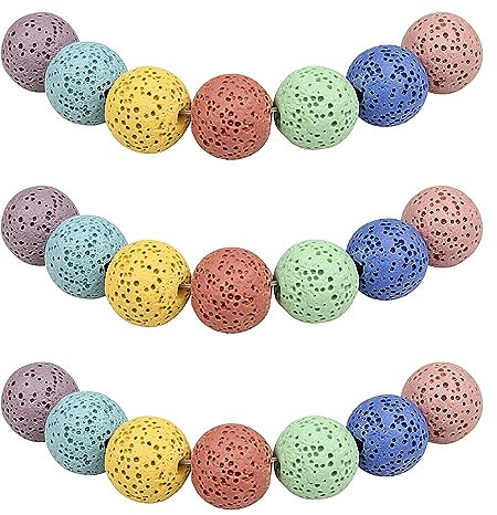 MJDCB Perlen zum Auffädeln 14mm 25 stück Diffusor für ätherische Öle Mehrfarbige Lava Halbedelsteine Perlen mit Loch Natürliche Lose Runde Steinperlen für Herstellung Schmuck Armbänder Halsketten