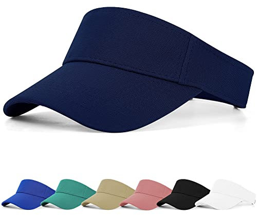 FCHUI Sun Visor Cap - Women Ponytail Baseball Cap for Women and Ladies, Long Peak Thicker Sweatband Adjustable Hat for Golf Cycling Fishing Tennis Running Jogging Visor Hats for Men (Navy)