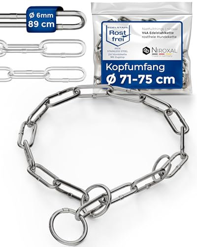 Chain Choke for Dogs with Head Circumference 71-75 cm Made of Stainless Steel V4A Dog Chain with Pull Stop Chain Collar Long Links 6 mm Thick and 89 cm Total Length
