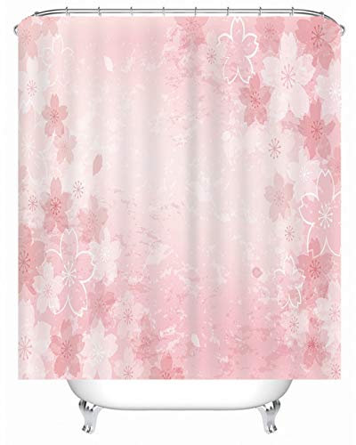 EHOMERY Duschvorhang Nachhaltig Duschrollo Mit Motiv Blume Polyester Rosa Rostfreie Ösen Und 12 Hakenringe, 160X180Cm