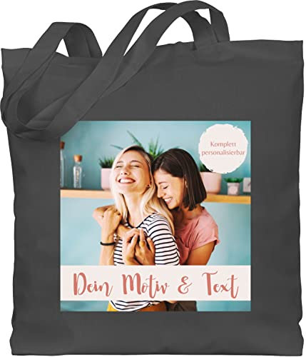 Baumwolltasche - eigenem - Eigenes Foto I Eigenes Bild - Unisize - Dunkelgrau - kindergarten stofftasche jutebeutel online bedrucken selbst drucken photo beutel personalised gifts kindergartentasche