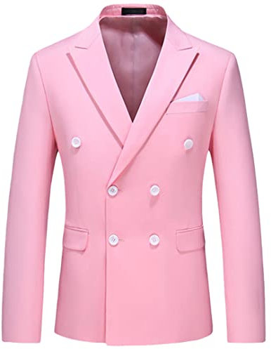 Vogrtcc Uomo Casual Business Tinta unita Doppio Petto Giacca Giacca Blazer Cappotto, rosa, XXXL